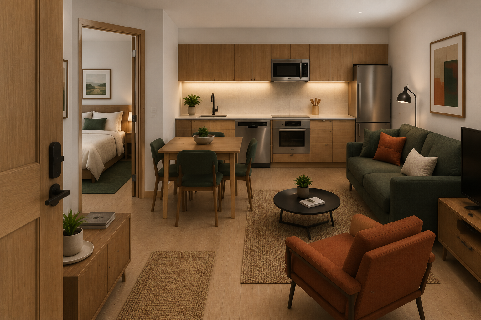 Concept for a compact private home with a kitchen and living area